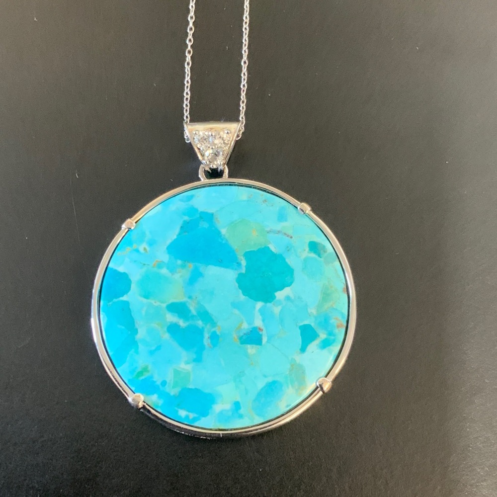 Blue Turquoise Rhodium Over Sterling Silver Pendant